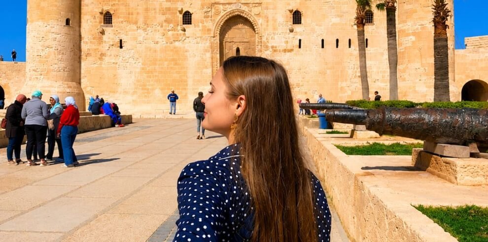 Private Alexandria Day Tour from Cairo featuring the Catacombs of Kom El Shoqafa, Pompey's Pillar, Bibliotheca Alexandrina, Citadel of Qaitbay, and stunning Mediterranean Sea views.